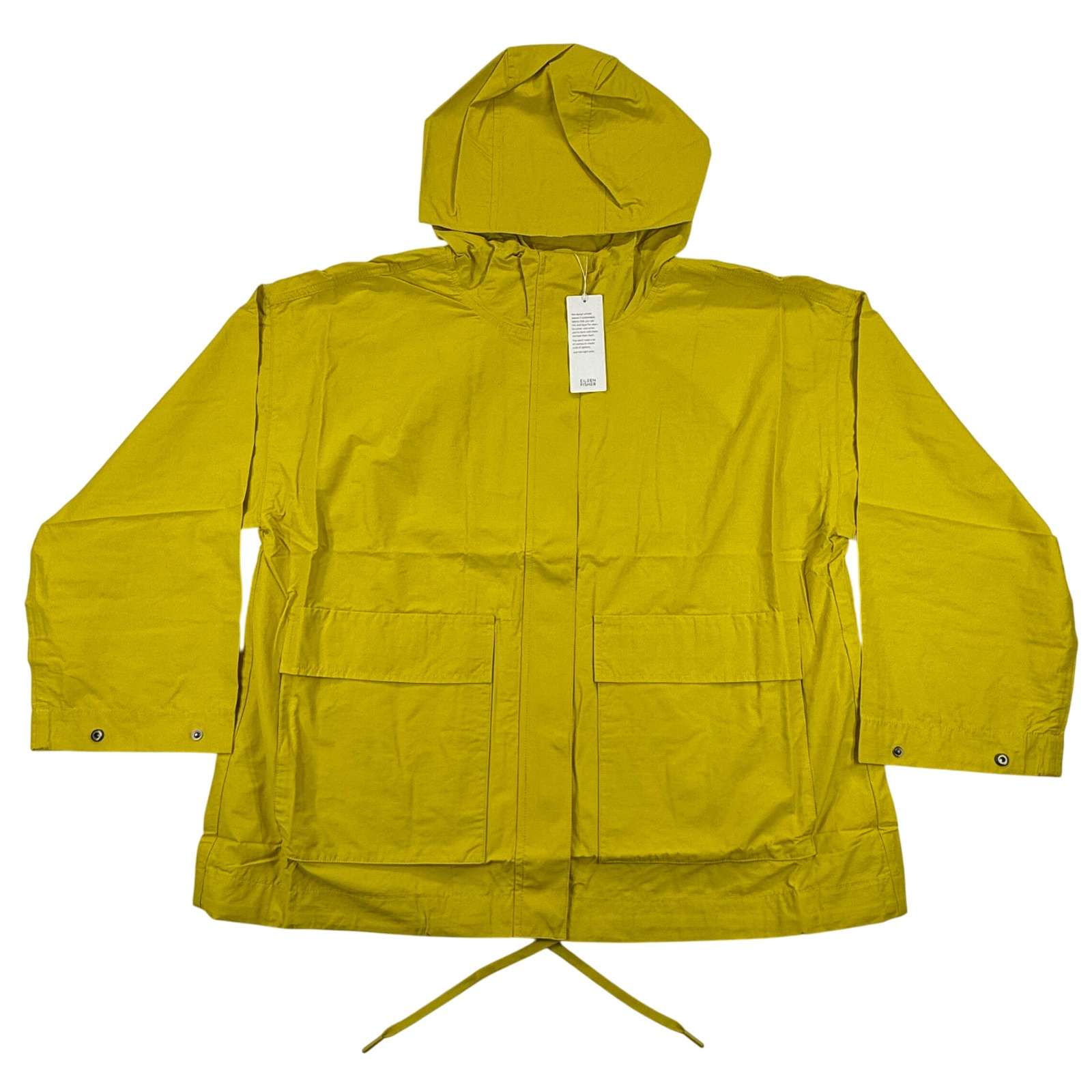 Eileen Fisher Yarrow Hooded Coat Jacket Butter Yellow Organic Cotton Nylon Xl Tg